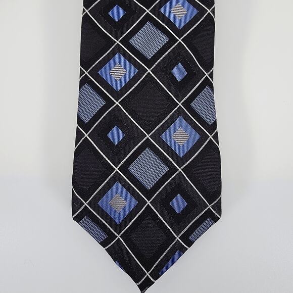 Michael Kors Mens Silk Tie Blue Diamond Pattern Textured Hand Finished Designer - Picture 4 of 7